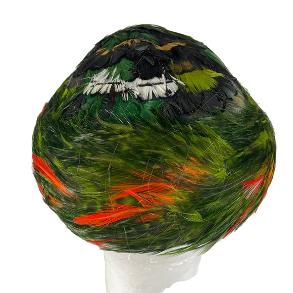 Handmade Vintage Pheasant Pillbox Style Casque Hat Cap Green Dyed High Fashion - Picture 6 of 11